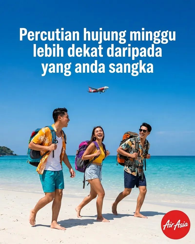 Concept Instagram post for AirAsia, made with Sphere. Headline: Percutian hujung minggu lebih dekat daripada yang anda sangka
