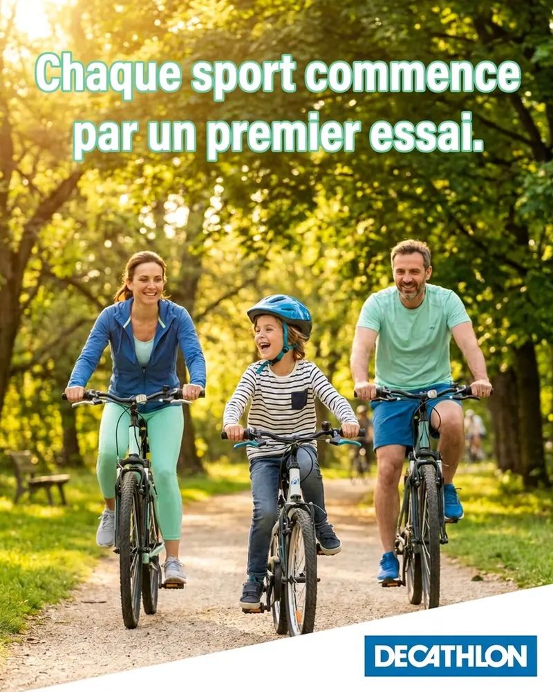 Concept Instagram post for Decathlon, made with Sphere. Headline: Chaque sport commence par un premier essai.