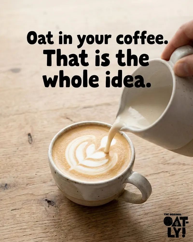 Concept Instagram post for Oatly, made with Sphere. Headline: Oat in your coffee. That is the whole idea.
